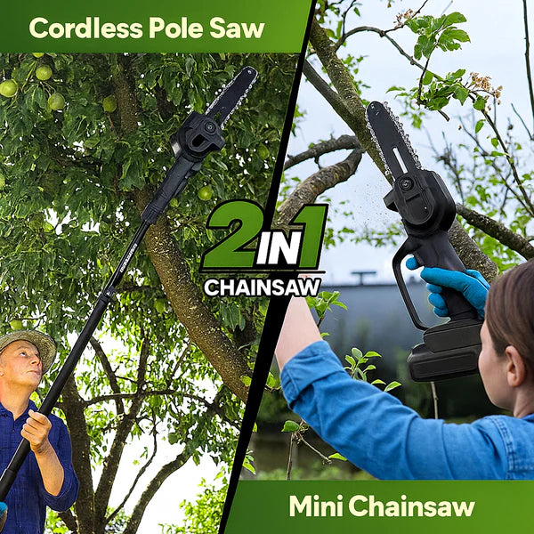 Better Gardens™ | 2-in-1 Mini Chainsaw – Extendable + 2 Free Batteries
